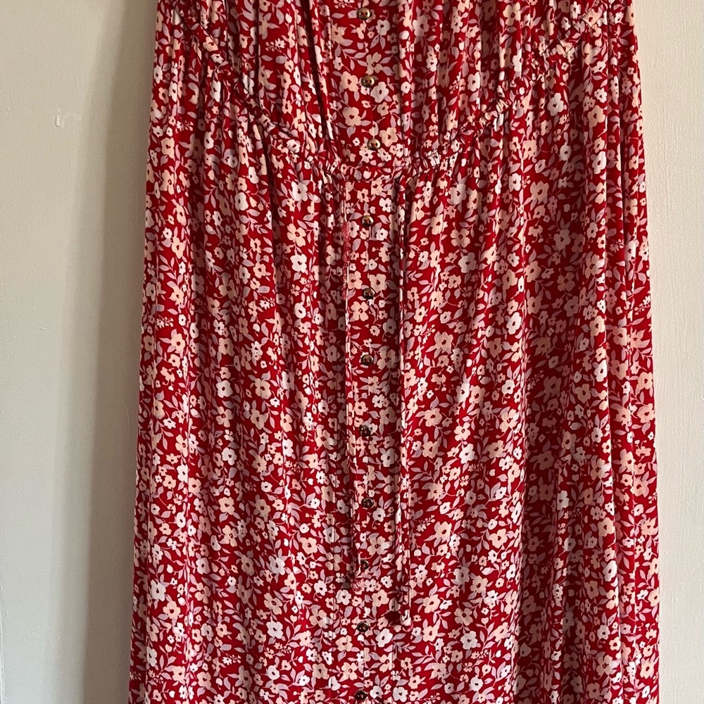 Red A-Line Midi Skirt with Smocked Waist for Casual Wear